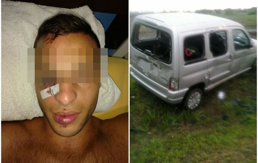 Impactantes. Las imágenes que circularon del chico golpeado y de uno de los vehículos destrozados durante lo que fue la salida de la fiesta en el ASRC