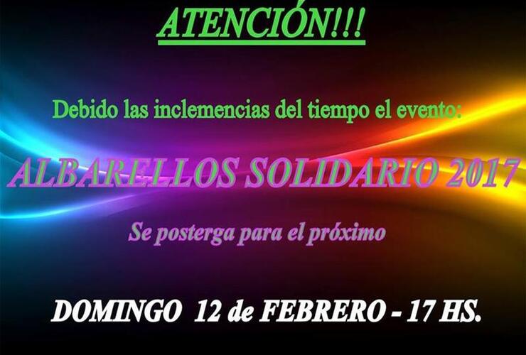 Imagen de Atención: Albarellos solidario se pospuso para el domingo 12