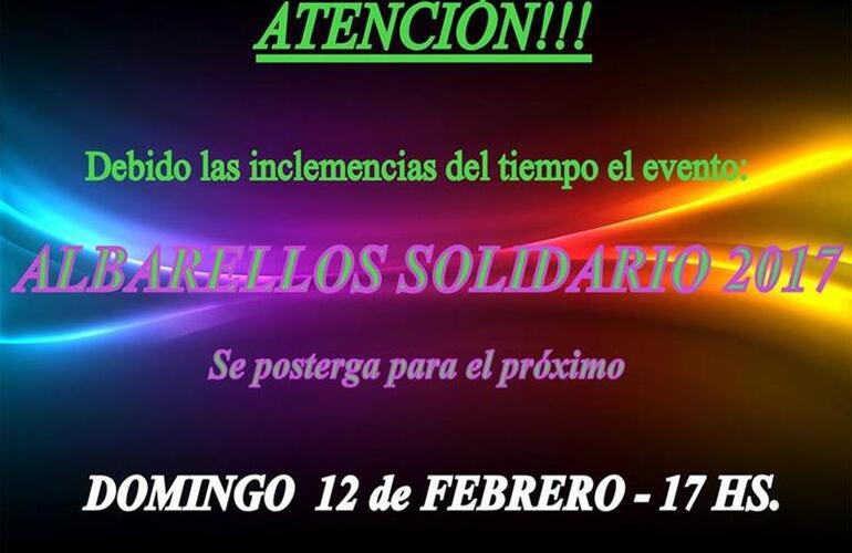 Imagen de Atención: Albarellos solidario se pospuso para el domingo 12