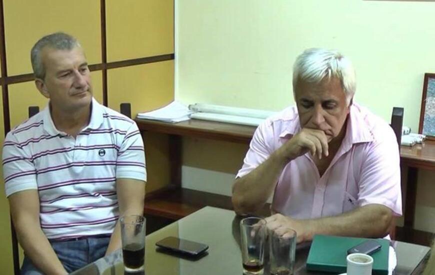 En el Concejo. El Presidente del Cuerpo Legislativo, Miguel &Aacute;ngel Coradini junto al Ing. Rub&eacute;n Saravia. Foto: Gentileza Canal 2