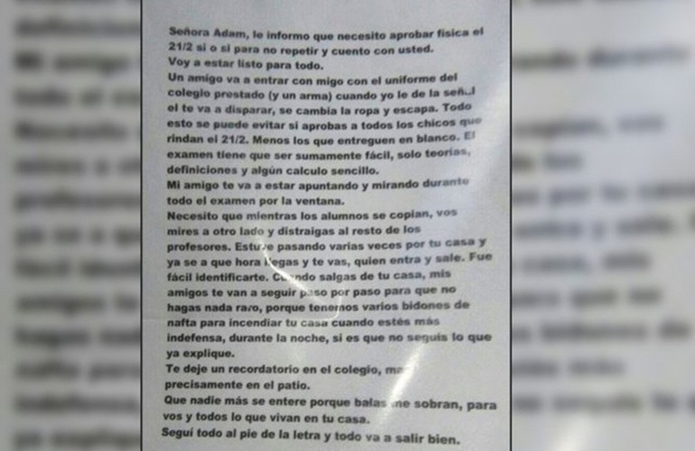 El mensaje intimidatorio que le envió un alumno a la docente de La Plata