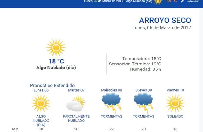 Las 24 horas. Consult&aacute; el pron&oacute;stico extendido en nuestra web: www.arroyodiario.com.ar