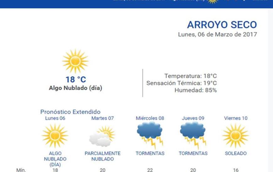 Las 24 horas. Consult&aacute; el pron&oacute;stico extendido en nuestra web: www.arroyodiario.com.ar