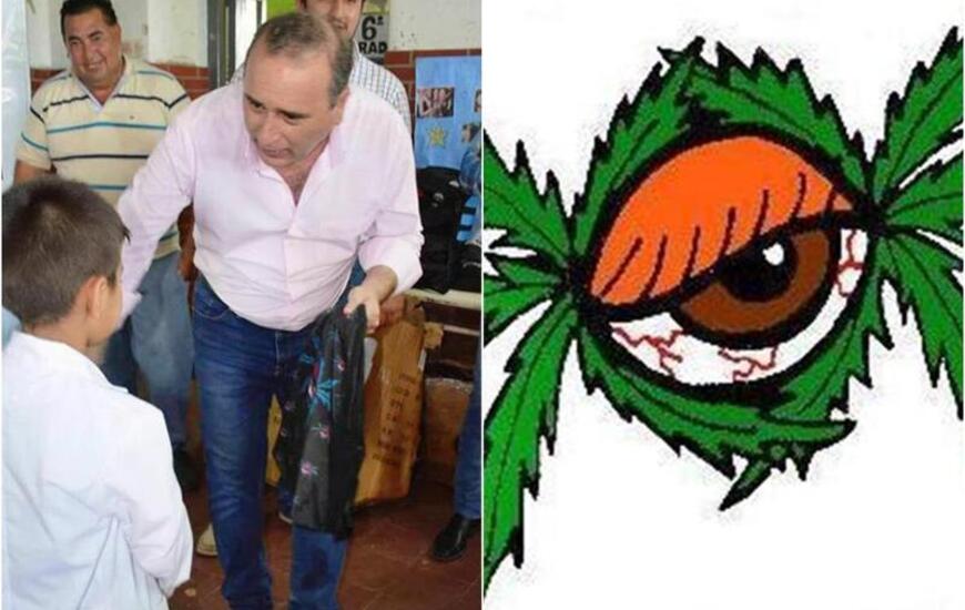 Imagen de Un intendente entregó mochilas a niños con dibujos de hojas de marihuana