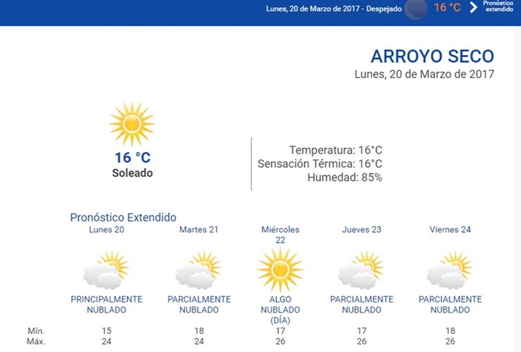 Las 24 horas. Durante todo el día consultá el pronóstico del tiempo en nuestro portal www.arroyodiario.com.ar
