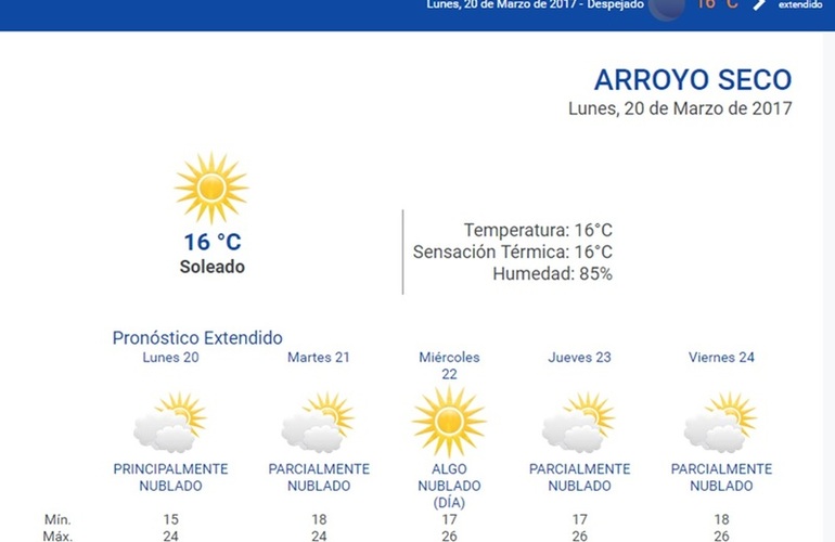 Las 24 horas. Durante todo el d&iacute;a consult&aacute; el pron&oacute;stico del tiempo en nuestro portal www.arroyodiario.com.ar