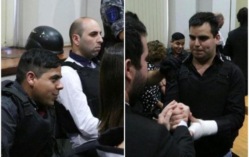 Foto 1: Mu&ntilde;oz y Bassi en el momento de la lectura del fallo - Foto 2: Damario celebra la sentencia en la sala 1 de Tribunales. Fotos: Alan Monz&oacute;n/Rosario3.com