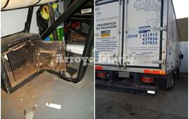 En foto. La caja fuerte ya violentada y la imagen del cami&oacute;n saqueado.
