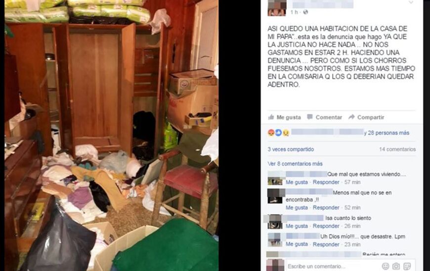 En facebook. Esta es la imagen que publicó una de las hijas de la víctima del robo tras el ingreso de los delincuentes a la casa de su padre.