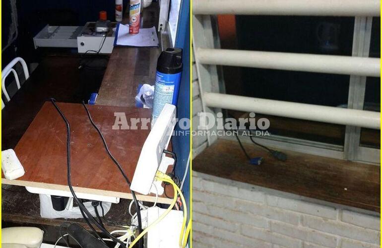 En imágenes. El escritorio vacío donde se encontraba el monitor y la ventana violentada.