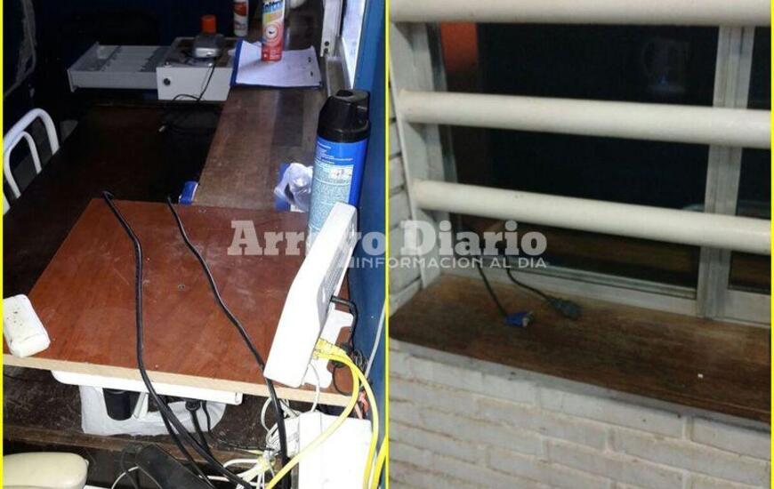 En imágenes. El escritorio vacío donde se encontraba el monitor y la ventana violentada.