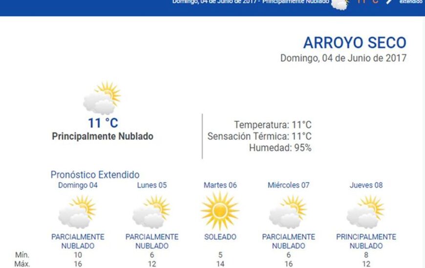 Las 24 horas. Consult&aacute; el pron&oacute;stico extendido en nuestra web: www.arroyodiario.com.ar