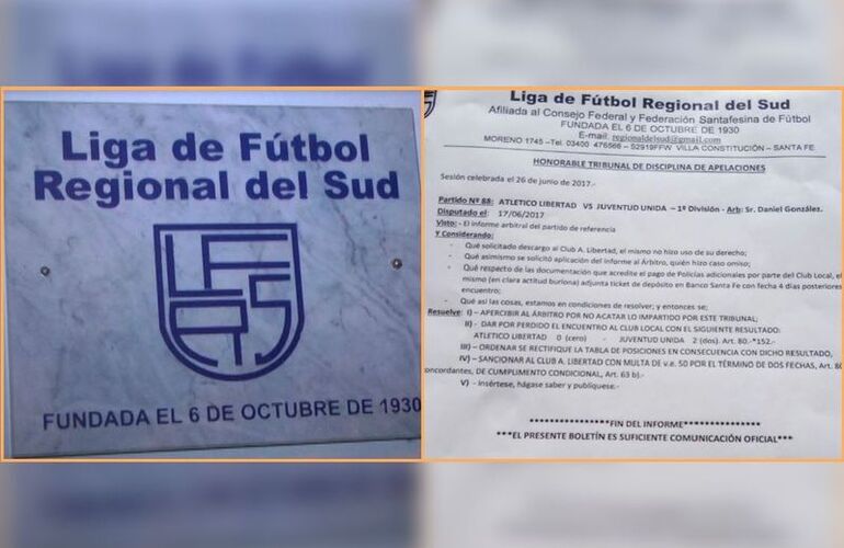 Imagen de Informe del Honorable Tribunal Disciplinario de la Liga del Sud