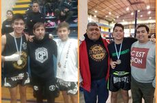 Foto 1: Kevin Enrique Medalla de Oro. En el centro el Profesor Delvecchio y Agustin Liberotti - Foto 2: El "Facha" Colazo logró Medalla de Plata