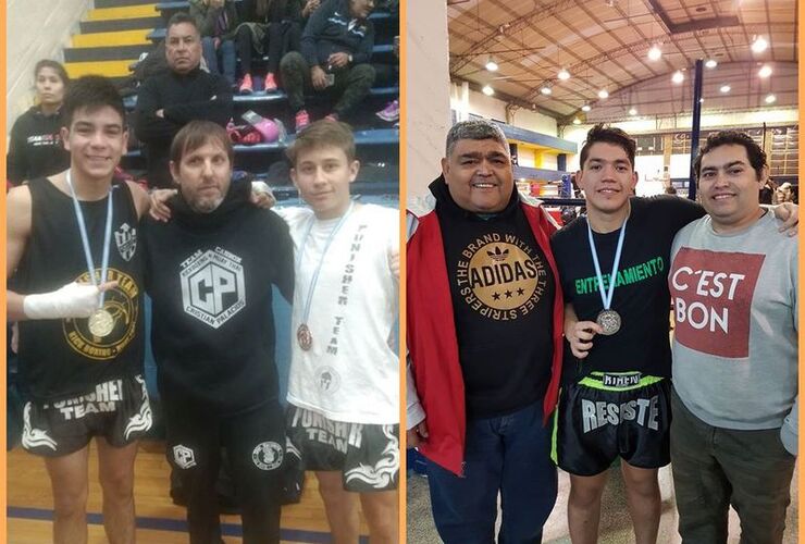 Foto 1: Kevin Enrique Medalla de Oro. En el centro el Profesor Delvecchio y Agustin Liberotti - Foto 2: El "Facha" Colazo logró Medalla de Plata