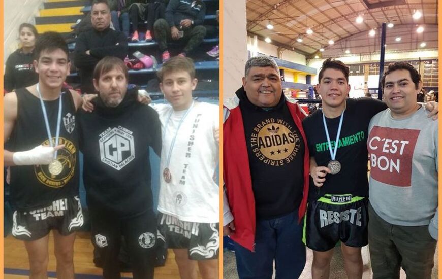 Foto 1: Kevin Enrique Medalla de Oro. En el centro el Profesor Delvecchio y Agustin Liberotti - Foto 2: El "Facha" Colazo logró Medalla de Plata
