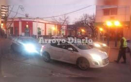 San Martín e Hipólito Yrigoyen. Uno de controles que se montó el viernes por la tarde.