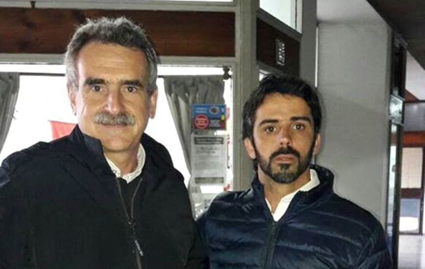 Martín Livolti referente del PC junto a Agustín Rossi durante su paso por Arroyo Seco el pasado 11 de julio. Foto: FB