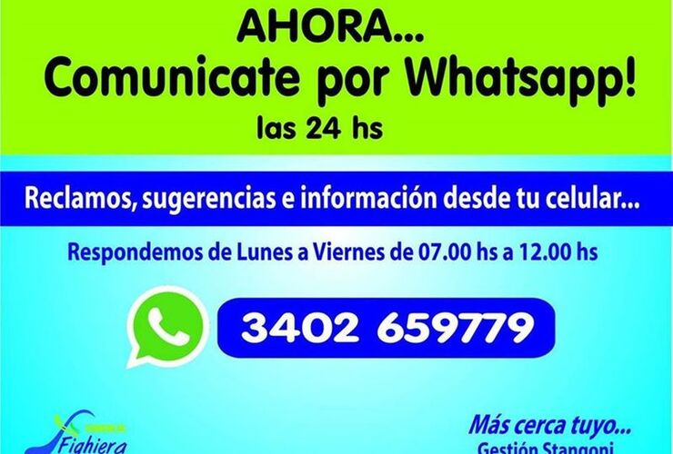 Imagen de La Comuna de Fighiera habilitó WhatsApp para consultas y reclamos