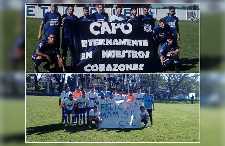 Emotivos gestos. Foto 1: Homenaje de Athletic en memoria de Marcelo "el Capo" Giuggia desaparecido físicamente. Foto 2: Equipo de Libertad de G. Lagos en recuerdo del Día de la Madre.