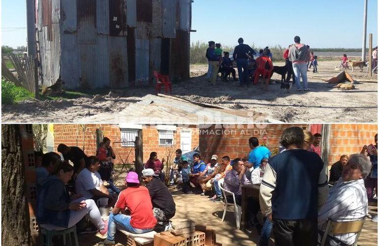 En imágenes. Arriba Stangoni en el barrio y abajo Mariani también en reunión con las familias de la costa. Fotos: Archivo AD