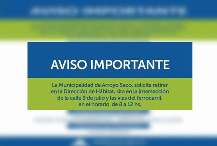 Imagen de Comunicado de la Dirección de Hábitat de la Municipalidad