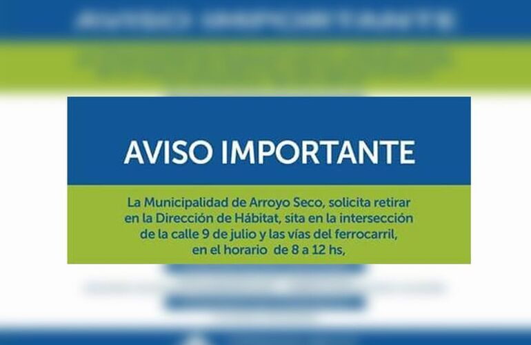 Imagen de Comunicado de la Dirección de Hábitat de la Municipalidad