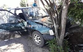 Así quedó. El coche que terminó colisionando el cantero y el árbol esta mañana.
