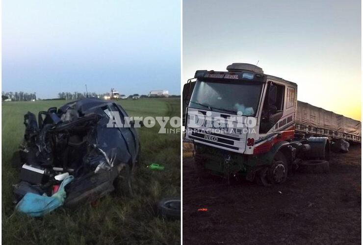 Destruidos. Así quedaron los vehículos tras el accidente de esta madrugada.