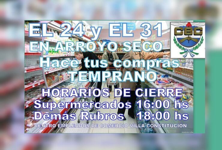 Imagen de El 24 y 31 de diciembre en Arroyo Seco hacé tus compras temprano