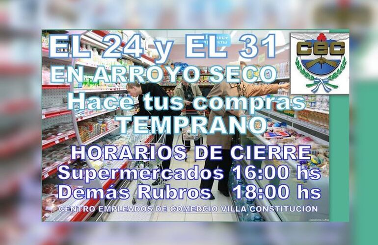 Imagen de El 24 y 31 de diciembre en Arroyo Seco hacé tus compras temprano