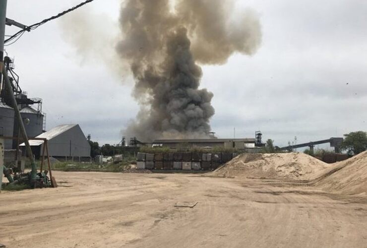 Una columna de humo se elevó de la planta cerealera de Puerto General San Martín.