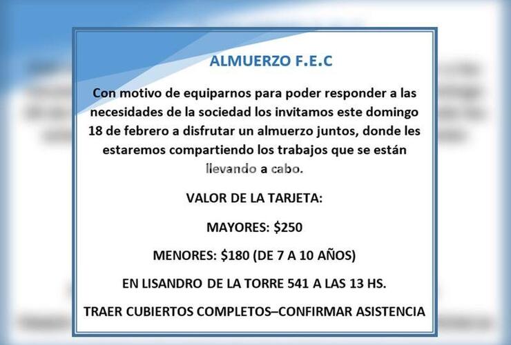 Imagen de Almuerzo solidario, ya están a la venta las tarjetas