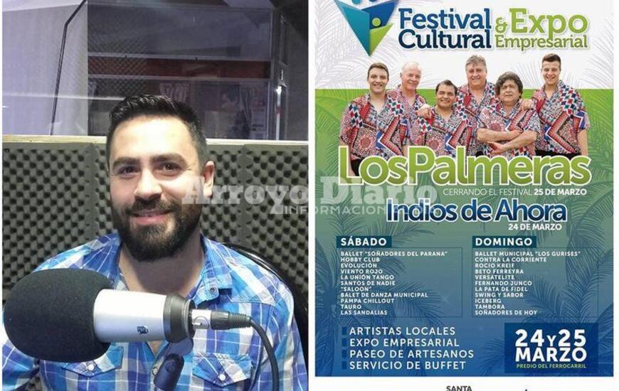 En la portada. El Secretario de Cultura Franco De Crist&oacute;fano y el anuncio del Festival.