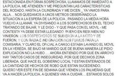 Comentario en las redes. La vecina utiliz&oacute; su muro de facebook para hacer p&uacute;blico lo que les sucedi&oacute;.