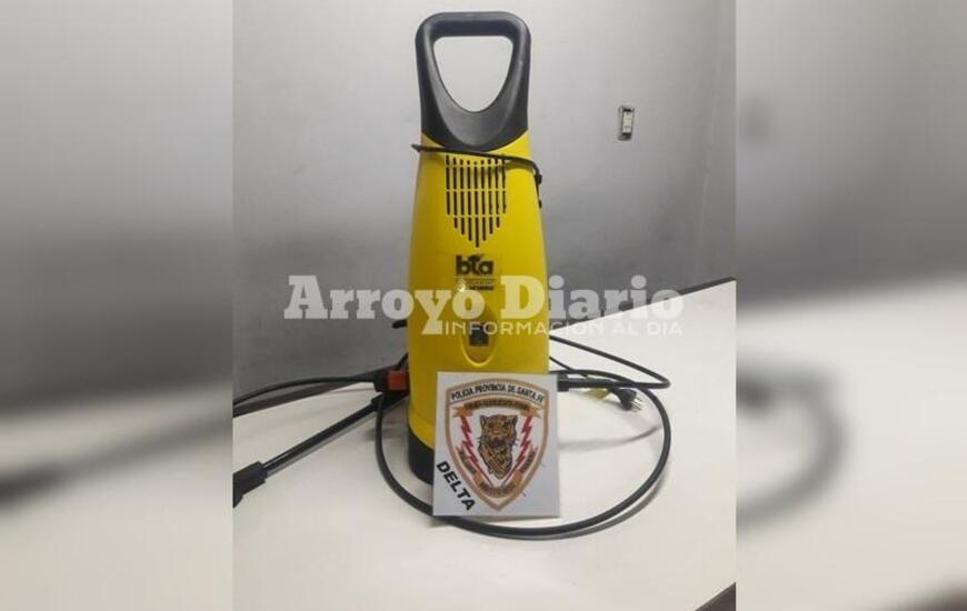 La hidro secuestrada. Esta es la m&aacute;quina que momentos antes de la detenci&oacute;n, los delincuentes hab&iacute;an sacado de un domicilio particular.