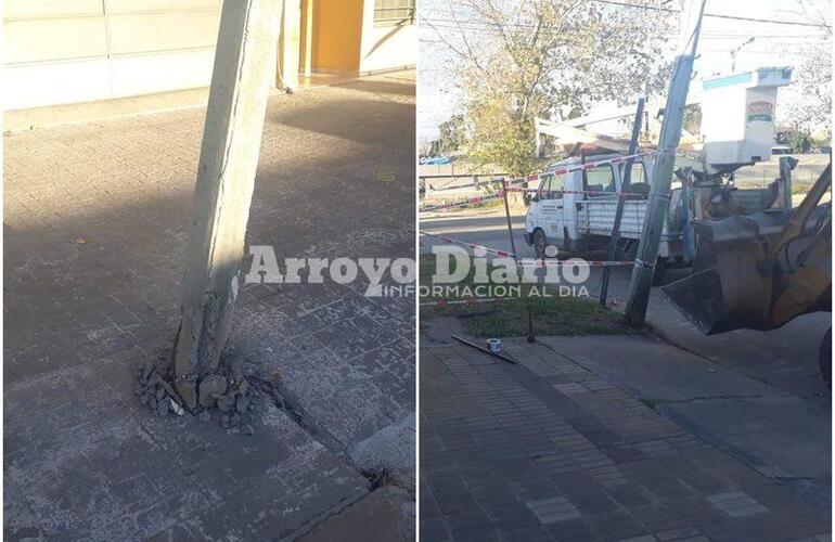 Situaci&oacute;n controlada. Uno de los postes ya fue retirado y el otro qued&oacute; asegurado.