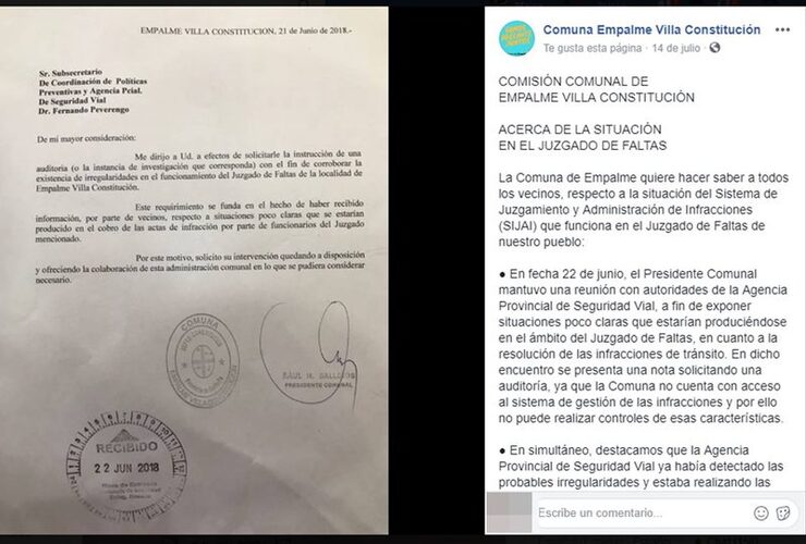 La Comuna difundió el pedido de auditoría presentado ante la APSV. Foto: captura facebook Comuna