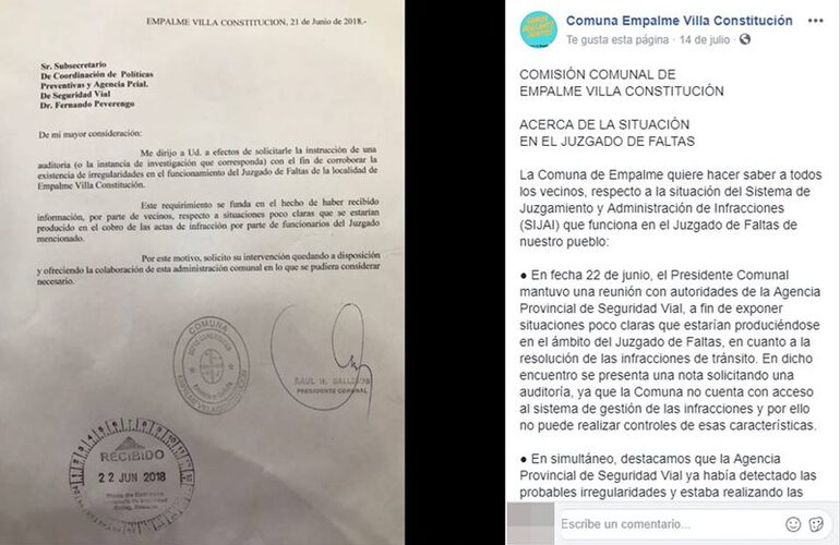 La Comuna difundió el pedido de auditoría presentado ante la APSV. Foto: captura facebook Comuna