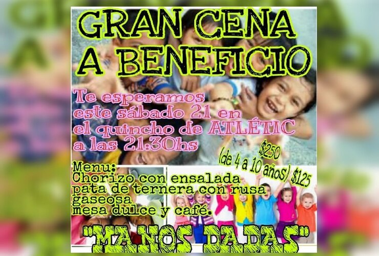 Imagen de Gran Cena a beneficio, organiza Manos Dadas