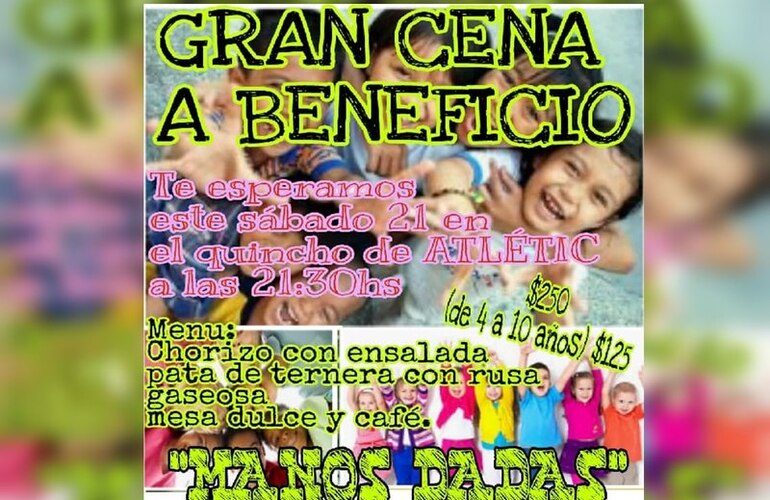 Imagen de Gran Cena a beneficio, organiza Manos Dadas