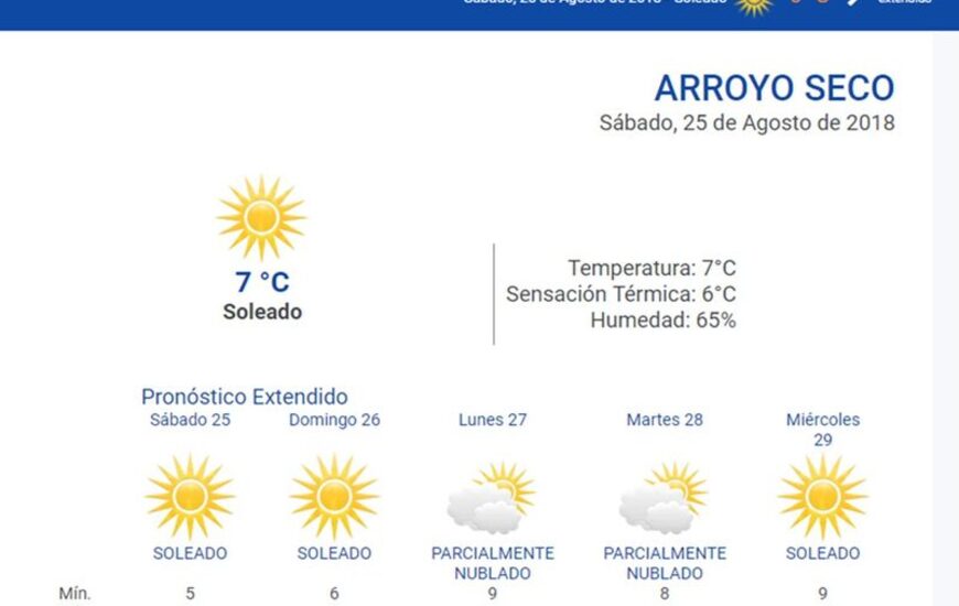 Las 24 horas. Consult&aacute; el pron&oacute;stico del tiempo ingresando a nuestro portal www.arroyodiario.com.ar