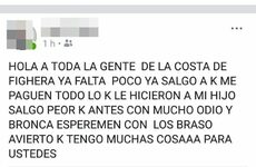 La captura de facebook que llegó a manos de la justicia.