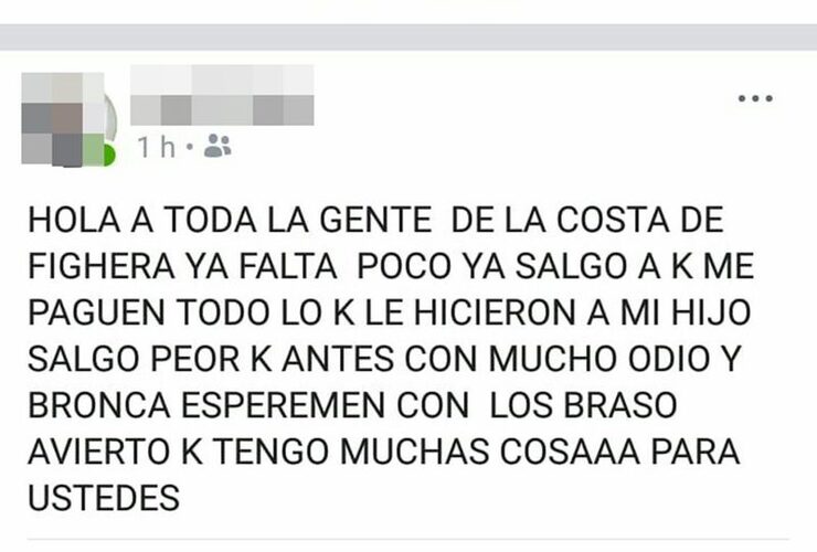 La captura de facebook que llegó a manos de la justicia.