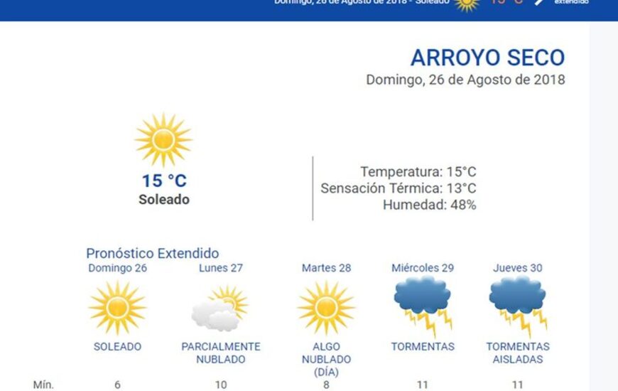 Las 24 horas. Consult&aacute; el pron&oacute;stico del tiempo ingresando a nuestro portal www.arroyodiario.com.ar