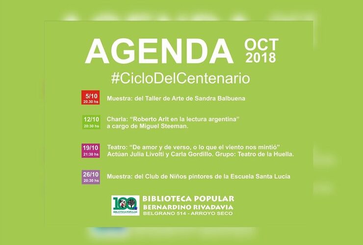 Imagen de Agenda de Octubre, Biblioteca Popular Bernardino Rivadavia