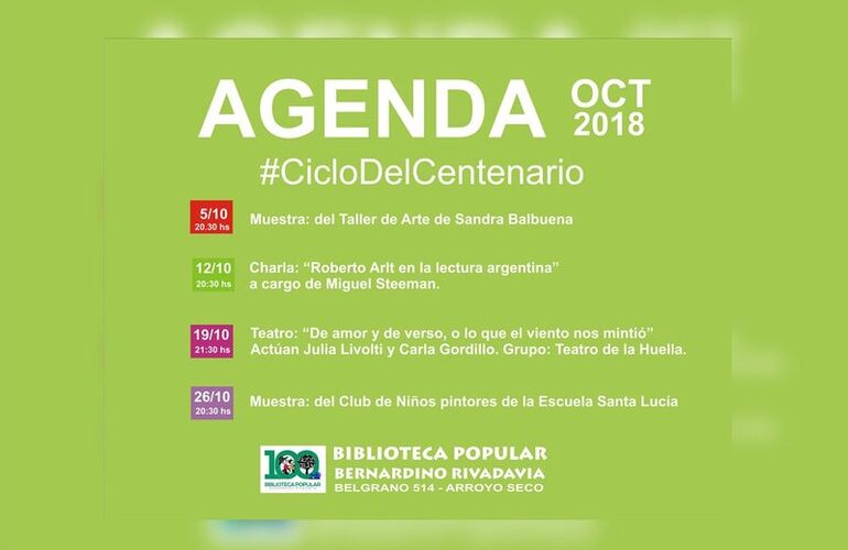 Imagen de Agenda de Octubre, Biblioteca Popular Bernardino Rivadavia