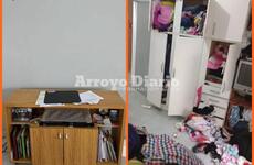 Foto 1. La mesa de luz donde estaba el televisor robado Sarmiento al 500 Bis - Foto 2. El desorden en la habitación de Francisco Decunto al 800.