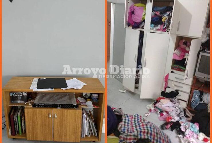 Foto 1. La mesa de luz donde estaba el televisor robado Sarmiento al 500 Bis - Foto 2. El desorden en la habitación de Francisco Decunto al 800.