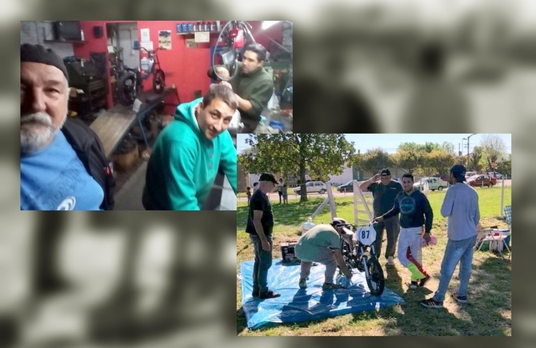 Mat&iacute;as, Mariano Brancatti y equipo, trabajando en el taller y en las pistas